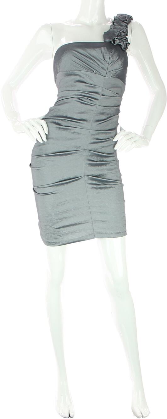 Eureka Ruched Rosette Silver Iridescent Formal Prom Cocktail Party Mini Dress S